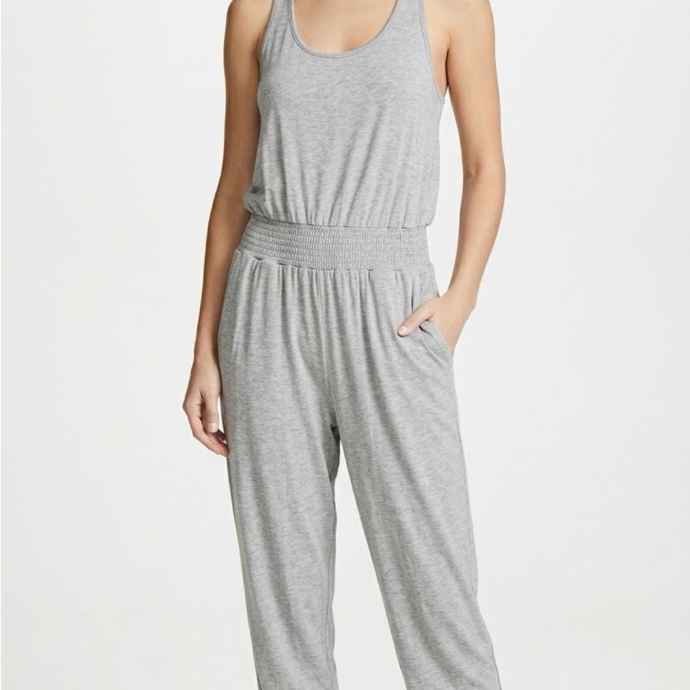 bobi Heather Grey Sleeveless Smocked-Waist Jumpsuit